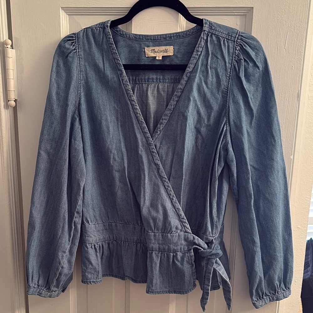 Madewell Chambray Wrap Top